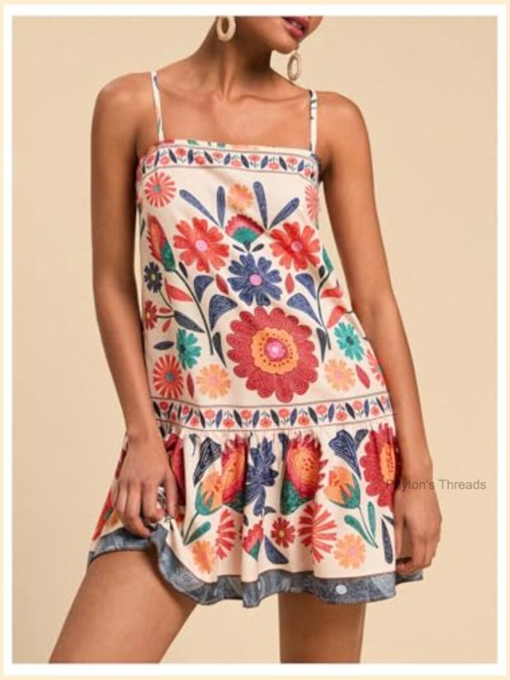 Sleeveless Cami Dress Floral Flounce Hem Summer Short Dresses - Picture 4 of 5